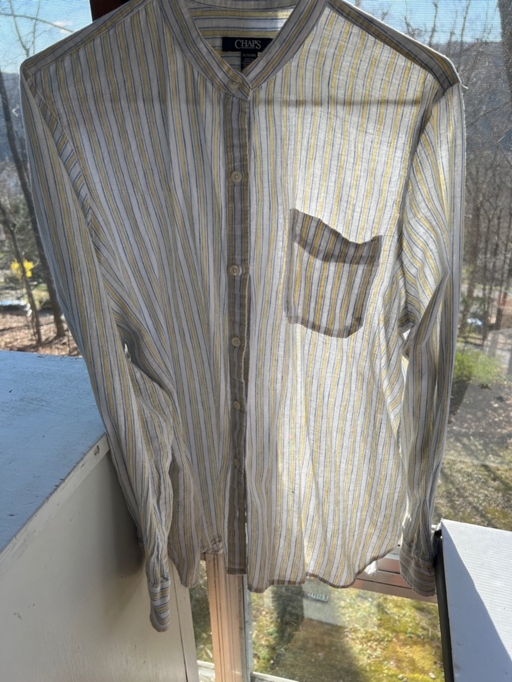 Chaps Women’s Yellow, White & Blue Striped Button-Down Shirt